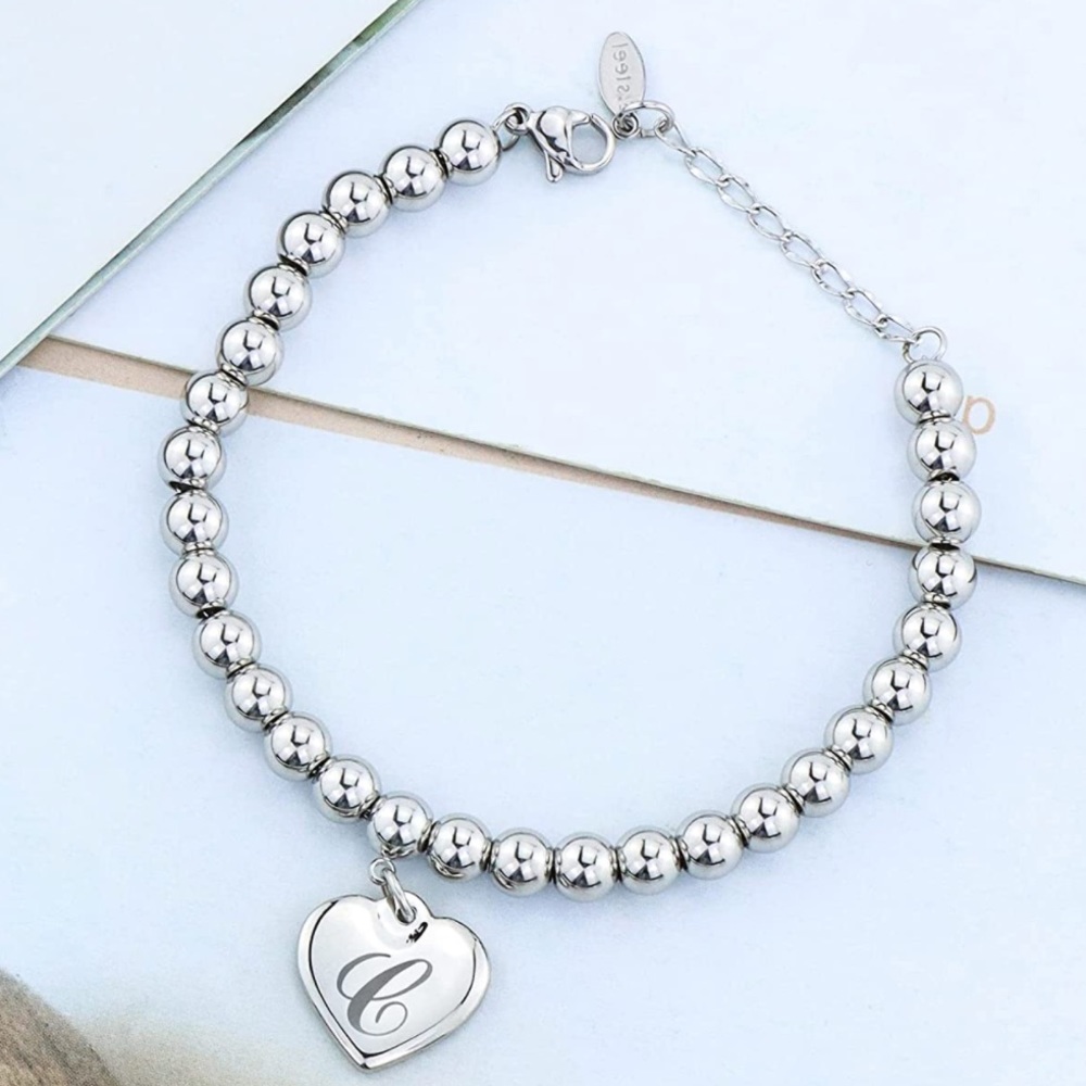 Initial C Heart Charm Bracelets 6mm Stainless Steel